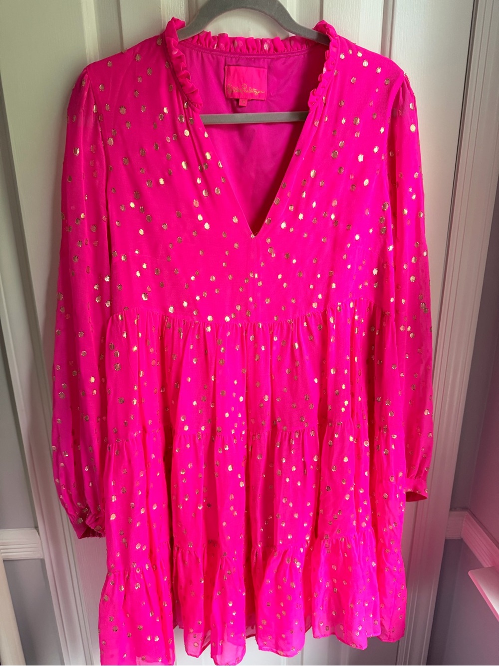 Lily Pulitzer Hot Pink Tiered Dress with Gold Dot Accents